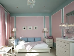 What colors goes with pink in a bedroom interior photo