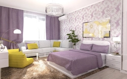 Combination With Purple In The Bedroom Interior