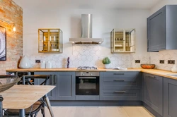 Kitchen with wooden countertop photo