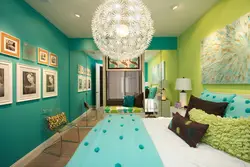 Blue green bedroom interior