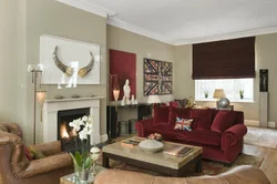 Бордовый цвет дивана в интерьере гостиной фото