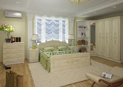 Ivory color in the bedroom interior