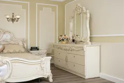 Ivory color in the bedroom interior