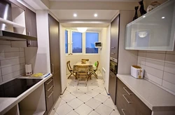 Kitchen design and layout with access to the balcony