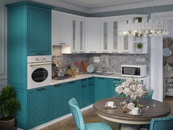 Sea-colored kitchen photo