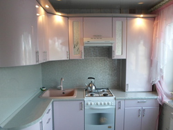 Kitchen with a column in Khrushchev layout and design photo