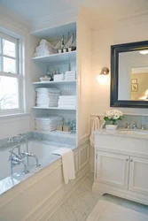 Bathroom interior with shelves
