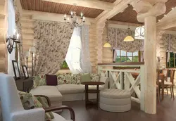 Дизайн гостиной на даче в деревянном доме