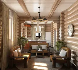 Дизайн гостиной на даче в деревянном доме