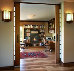 Sliding doors to the living room in the interior photo