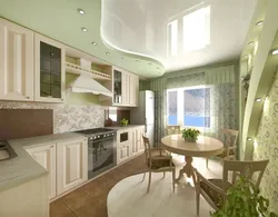 Kitchen stretch ceiling design 9 sq.m.