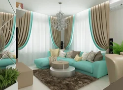 Interior in gray turquoise tones living room