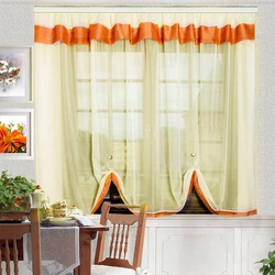 Curtains for the kitchen in a modern style, short to the window sill design