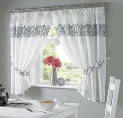 Curtains for the kitchen in a modern style, short to the window sill design