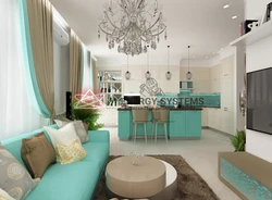 Turquoise In The Interior Of The Kitchen Living Room