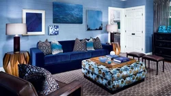 Спальня с синим диваном дизайн