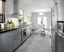 Gray tiles on the kitchen floor photo