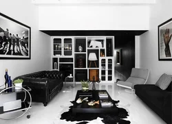 Современный черно белый дизайн гостиной