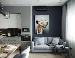 Современный дизайн кухни гостиной 14 кв м с диваном