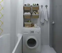 Shelves in the bathroom above the washing machine photo