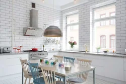 Wallpaper in the kitchen combined bricks photo