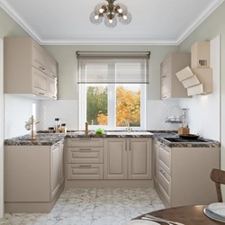 Small kitchen design in beige tones