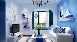 Бело голубая гостиная фото