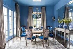 Синяя кухня гостиная в интерьере фото