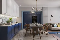 Синяя кухня гостиная в интерьере фото