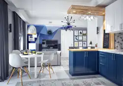 Дизайн Кухни Гостиной В Синем Цвете