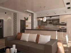 Kitchen living room interior in brown tones