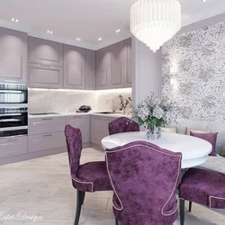 Lilac walls in the kitchen interior