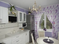 Lilac walls in the kitchen interior