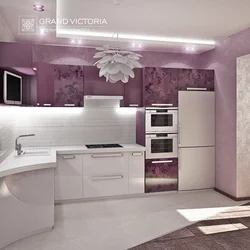 Lilac walls in the kitchen interior