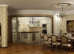 Дизайн классической кухни совмещенной с гостиной