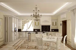 Дизайн классической кухни совмещенной с гостиной
