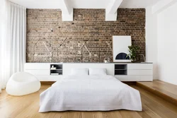 Living room wall made of white brick photo