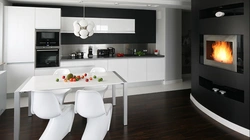 Черно белая кухня гостиная дизайн интерьера