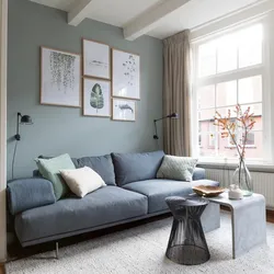 Gray blue sofa in the living room interior