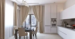 Beige kitchen curtains in the interior