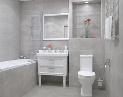 Gray White Tiles In The Bathroom Interior