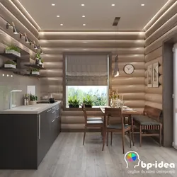 Дизайн кухни гостиной в деревянном доме фото