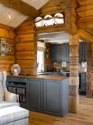 Дизайн кухни гостиной в деревянном доме фото