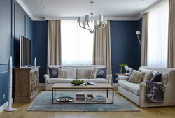 Gray Blue Curtains In The Living Room Interior
