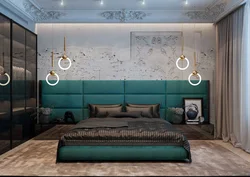 Emerald bed in the bedroom interior