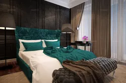 Emerald bed in the bedroom interior