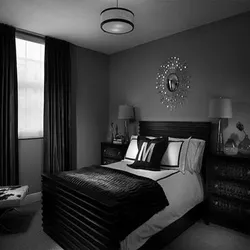 Дизайн спальни в черно серых тонах