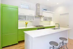Green refrigerator in the kitchen photo
