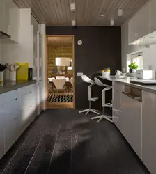 Kitchen interior with dark floor