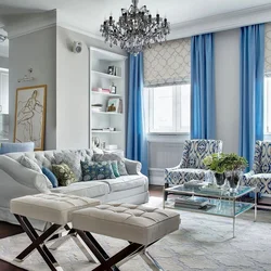 Interior in white and blue tones living room